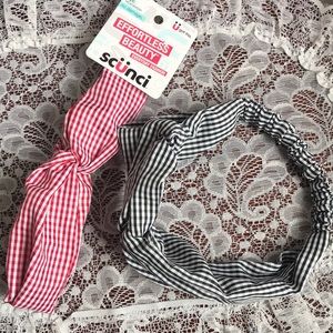 2 Fabric headbands Gingham Check Twist Front